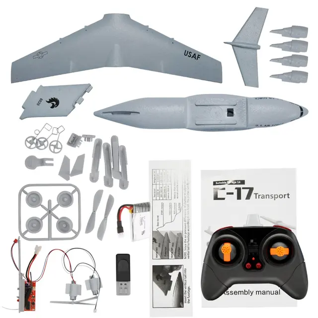 C17 RC Drone DIY Aircraft Transport Aircraft 373mm Wingspan EPP RC Drone Airplane 2.4GHz 2CH 3-Axis Aircraft for Children Toy 3
