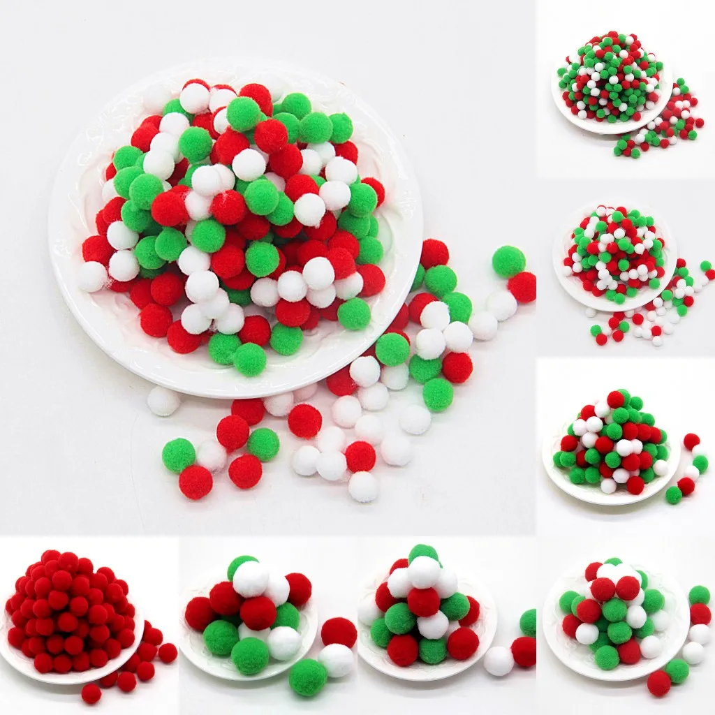 Craft supplies pom poms craft supplies fluffy ball accessories White Green Red Pompom Fur Balls DIY Soft Pom Poms Craft Pompones Christmas Ball Ornaments Glue on Cloth Accessories 8mm To 30mm