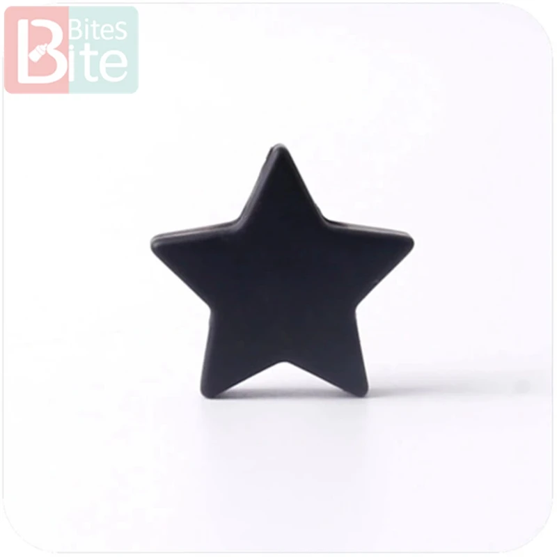 Black Star Bite 10 шт. 23 мм красочные силиконовые звезды BPA бесплатно силиконовые прорезыватели DIY ремесла Детские аксессуары силиконовые бусины Детские Прорезыватели игрушка - Цвет: Black Star