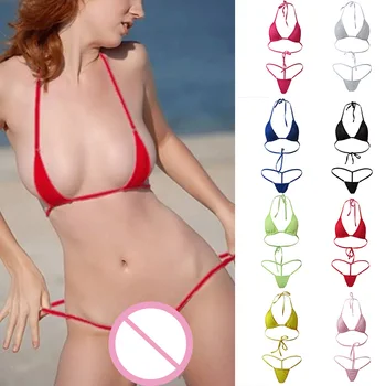 

Women Mini Swimsuit Bikini Set Halterneck Bra Micro Thong Beach Swimming Suit TT@88