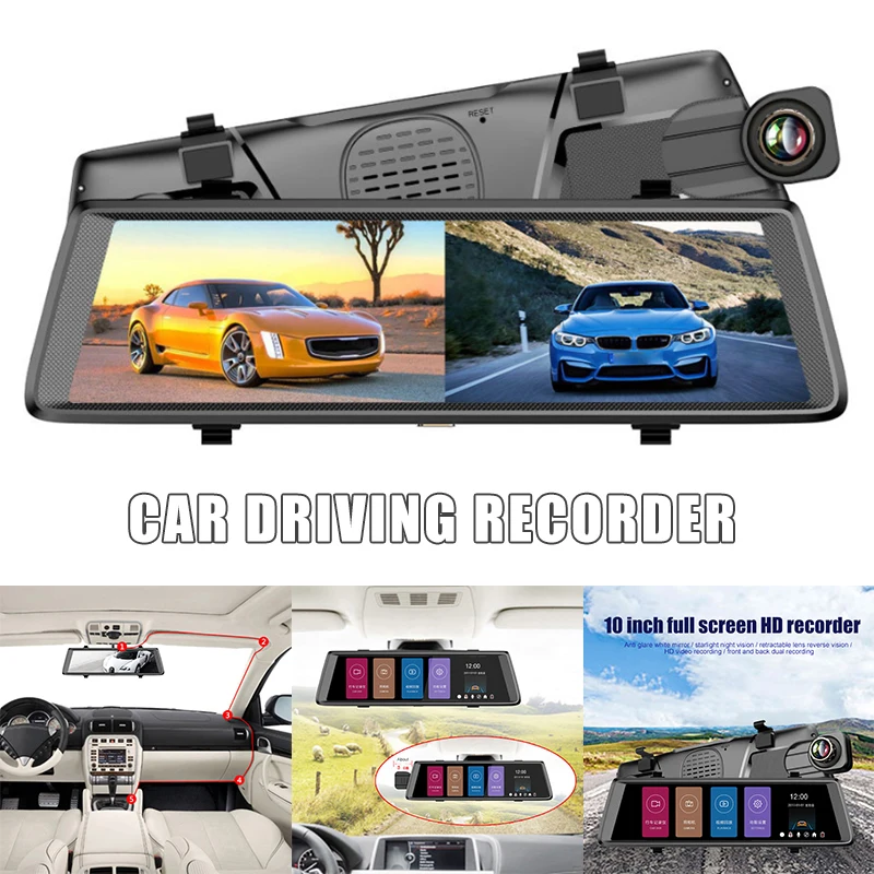 

10in 1080P Dash Cam Stream Media Car Video Camera DVR Driving Recorder Rearview Mirror DXY88
