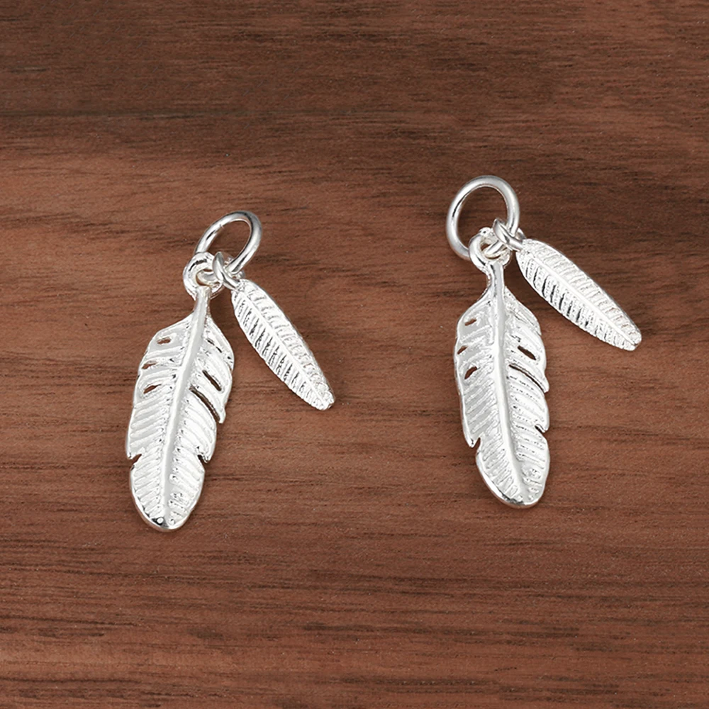20x6mm 925 Sterling Silver Leaf Feather Connection Charm Pendant for Earrings Necklace Accessories Jewelry Making DIY Components
