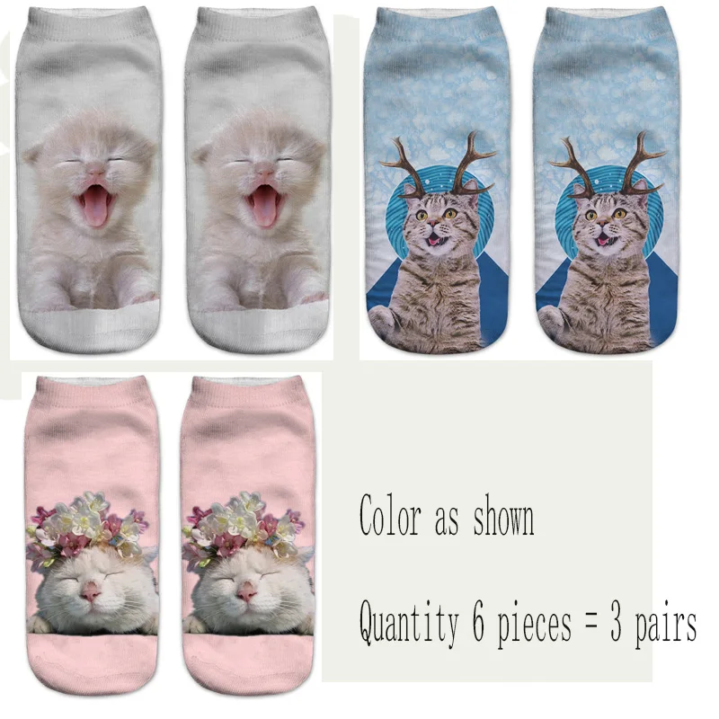 Style as shown 3D Трехмерная печать животных, котов, носки Забавные милые модные смешные носки Харадзюку, рисунок кота, различные выразительные носки - Цвет: Style as shown
