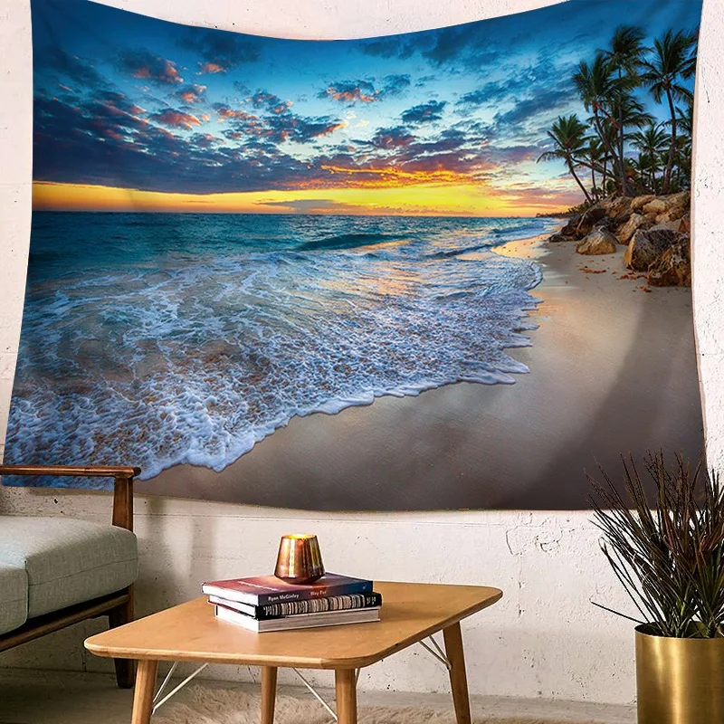 

Seascape Ocean Waves Tapestry Polyester Fabric Hippie Bohemian Print Home Decor Wall Hanging Tapestry Beach Throw Blanket