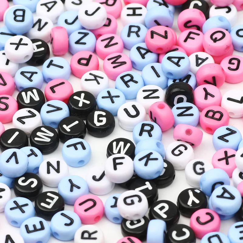 

100pcs/lot 7x4mm Flat Round Mixed Letter Beads Alphabet Spacer Acrylic Beads For Jewelry Making Diy Bracelet Necklace Accessorie