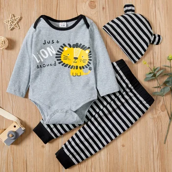 

3pcs Baby PatPat Boy casual Animal & Lion Baby's Sets Romper Fashion Cotton Long-sleeve Infant Toddler Outfit