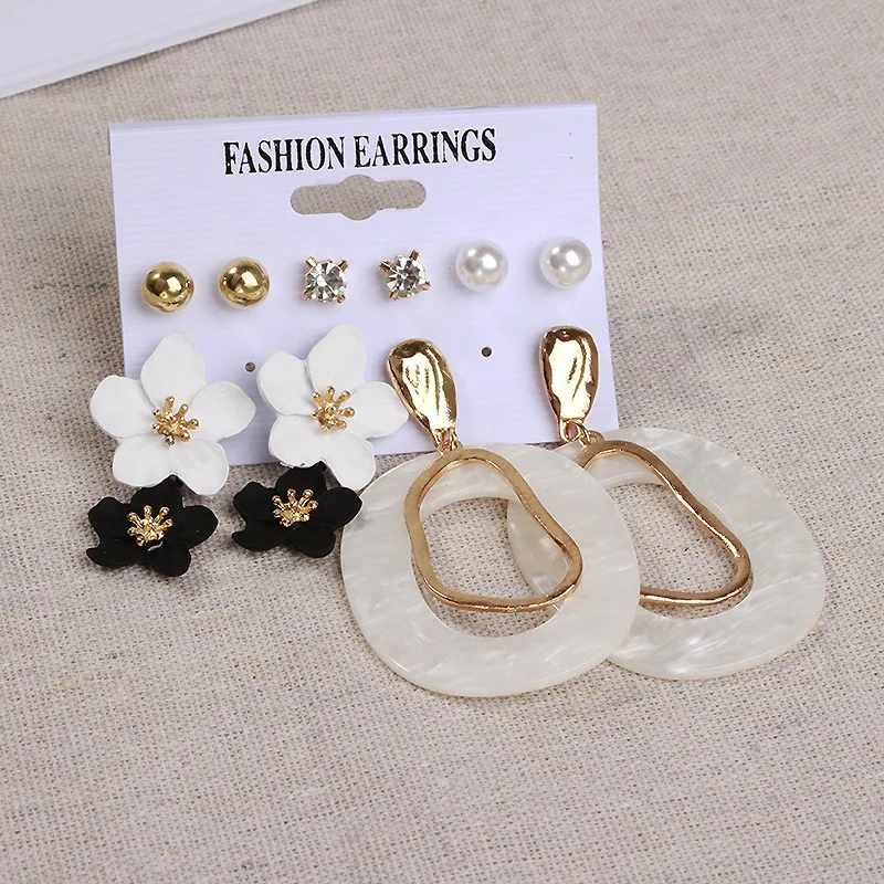 LATS Earings Set Metal Acrylic Tassel Geometric Earrings for Women Zircon Flower Leaves Dangle Earring Fashion Jewelry Girl Gift