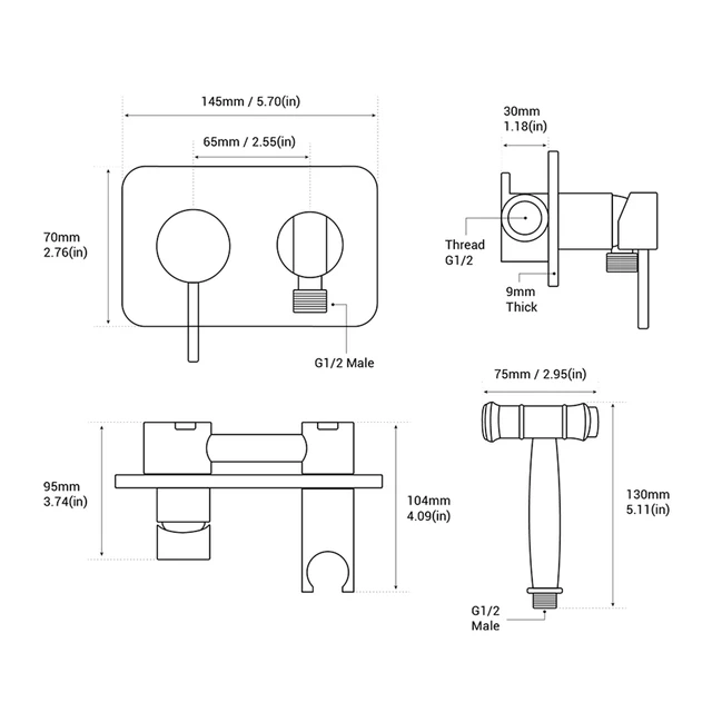 Brass Toilet Hot Cold Bidet Spray  Handheld Bidet Diaper Set Bathroom Shower Set Shattaf Sprayer Jet Douche Kit Portable 6