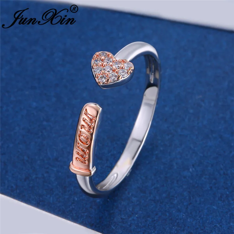 Двухцветные кольца в стиле бохо, Серебряная роза, Золотое любовное сердце, женские кольца с буквами, обручальные кольца, циркониевые минималистичные тонкие кольца, открытые ювелирные изделия