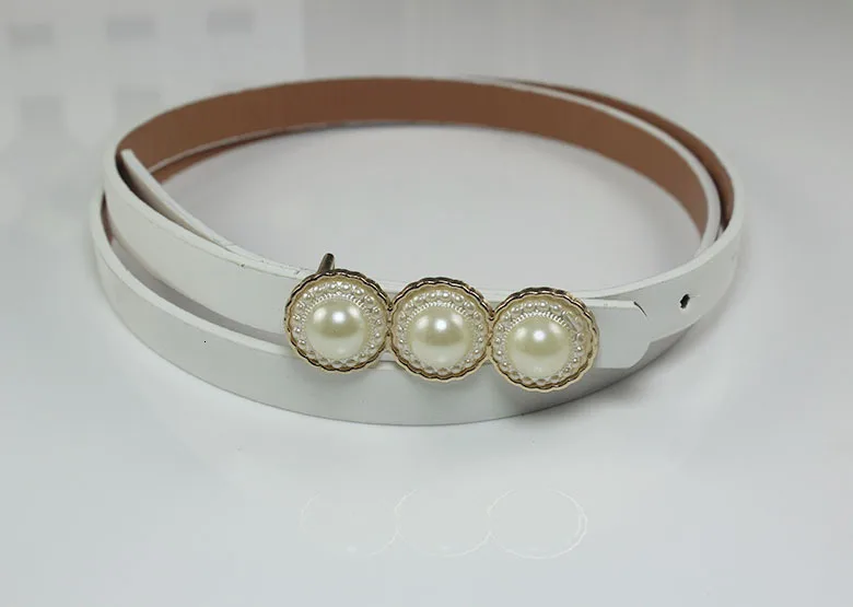 Vintage PU Wide Belt For Women Fashion Women Three Pearls Buckle Belt Dress Accessories Pearl Water Drill Belt Buckle