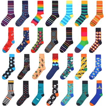 

PEONFLY 1 Pair Colorful Combed Cotton Socks Cute Cartoon Owl Striped Pattern Funny Happy Men Socks Novelty Crew Casual Socks