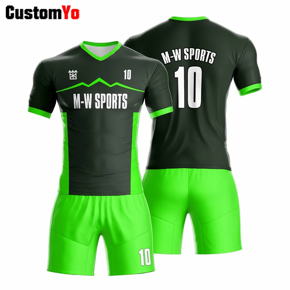 Black Green Сублимационный комплект футбольной формы Футбольная Футболка производитель на заказ Пустые футбольные Джерси спортивные - Цвет: Black Green