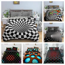 Housse de couette motif géométrique 3D, couvre-lit doux, décoration de la maison, ensemble de literie pour une place ou une reine, avec fermeture éclair et taie d'oreiller