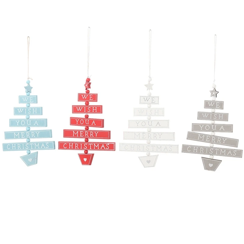 4PCS Merry Christmas Letter Wooden Pendants Ornaments Xmas Tree Ornament Wood Crafts for Home Wall Christmas Party Decoration