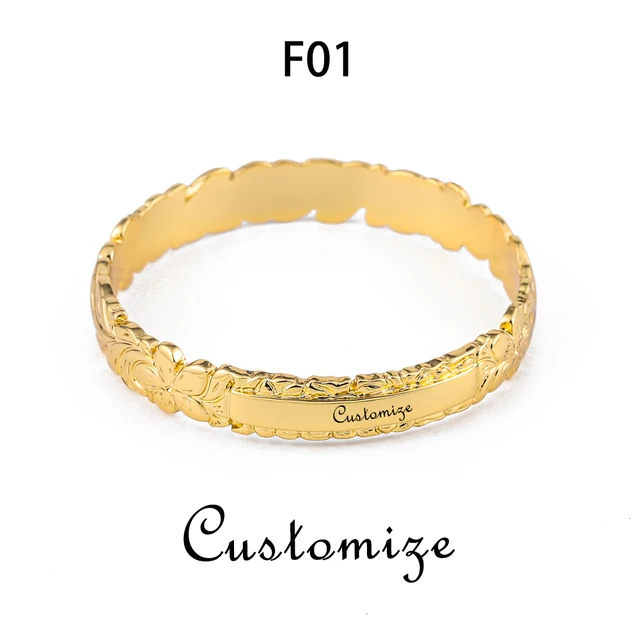 Hwaiian Customized Name Bracelet Fashion Letter Bangle Bracelets Samoa Polynesian Plumeria Flower Bangles Jewelry for Women Gift F 01