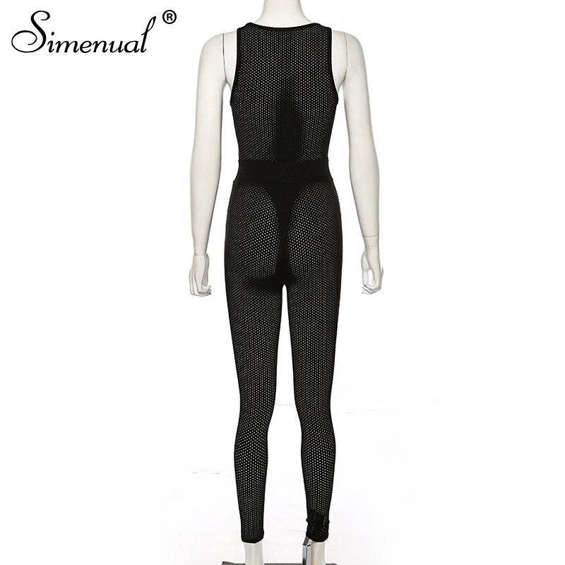 Simenual, спортивная одежда для активного отдыха, Женский комплект из 2 предметов, прозрачные тренировочные костюмы без рукавов, боди и штаны, комплекты черного цвета