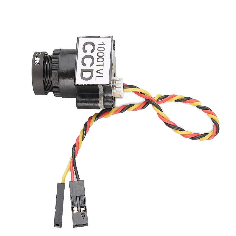 Caméra FPV 1000TVL CCD 1/3" 5-20V 110° pour drone RC, fixée sur un multicopter.