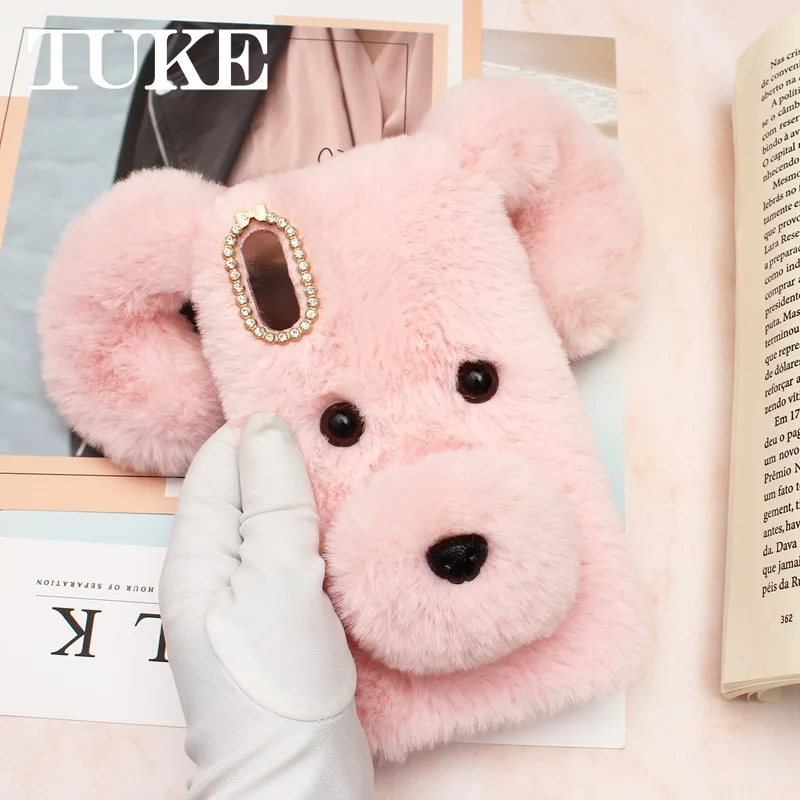

For Samsung Galaxy J4 Core J6 Plus J2 Pro J8 2018 J7 Max J5 J3 2017 M10 M20 Diamond Plush Dog Back Cover Warm fur hair Case