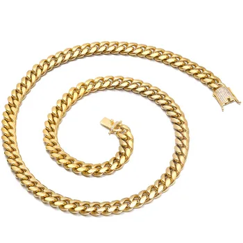 

12MM Stainless Steel Cuba chain Necklace Micro Pave Zirconial Clasp Miami Necklace Hip hop Neck Jewelry Gift With High Quality