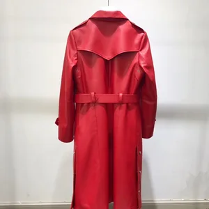 Image 4 - Jaqueta de couro real das mulheres 2020 primavera genuína pele carneiro tench casaco feminino longo casaco com cinto