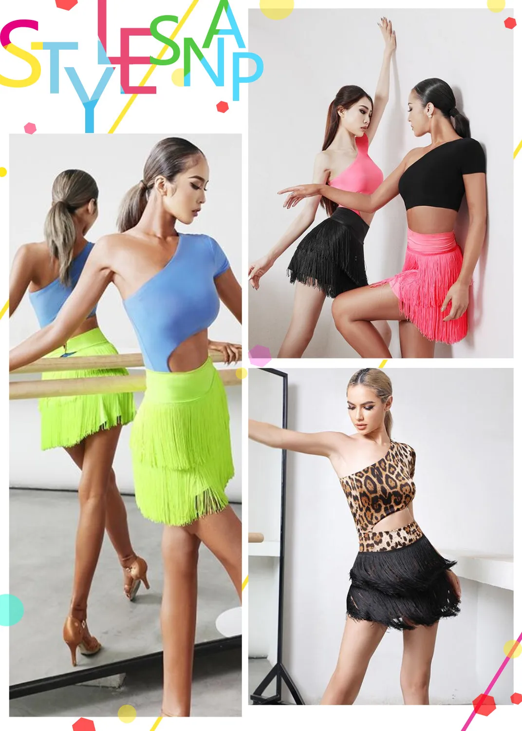 fringe Latin Dance skirt salsa skirt Summer latinTops latin leotard bodysuit neon yellow pink black leopard 2136 dance skirt dance bodysuit