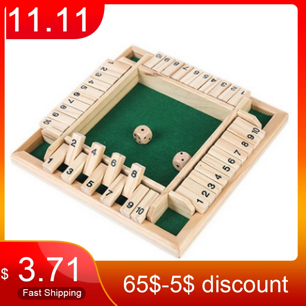 

Closed Box Dice Board Game 4 Double-sided No. 10 Wooden Bezel and Dice Game Set 4 People Bar Bar Party Home Entertainment