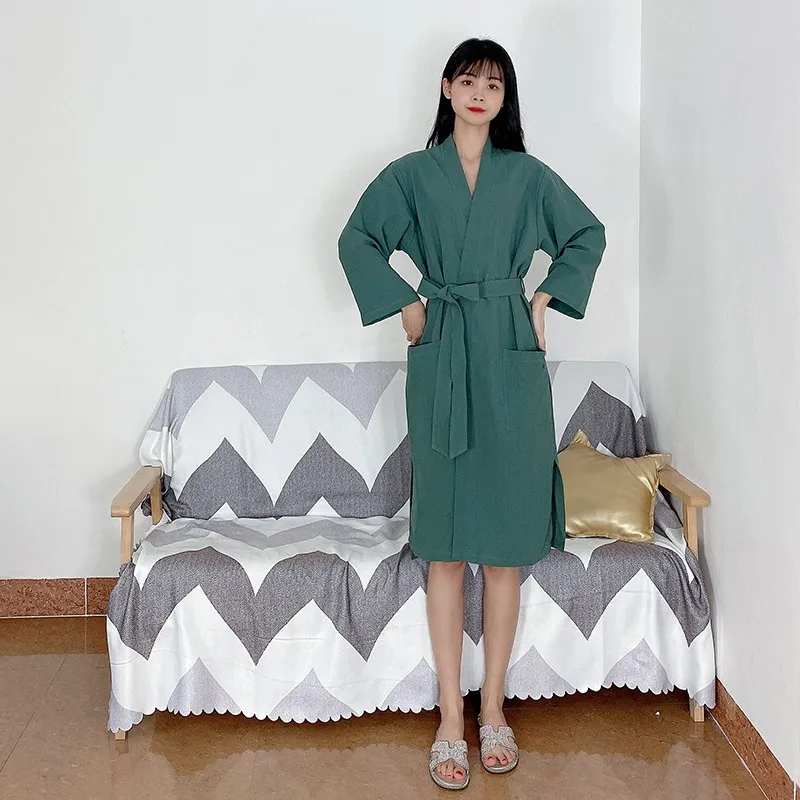 Simple Lovers Robe Bathrobes Solid Women's 70%Cotton 30%Linen Kaftan Sleeprobe Men's Japanese Kimono Gown Loose Home Clothes
