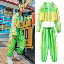 Танцевальные костюмы в стиле хип-хоп, детский зеленый костюм в стиле джаз уличный танцевальный костюм в стиле хип-хоп, одежда для девочек, танцевальные костюмы для шоу, одежда для сцены, DQS3514