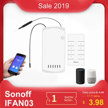 

SONOFF iFan03 RM433 Smart Switch Receiver Transmitter Wifi Remote Control Ceiling Fan Light Speed Controller Dimmer Google Home