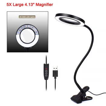Price 3X/5X USB LED Magnifier Flexible Table Clamp Reading/Welding Large Lens Magnifying Glass Top Desk Optical Instruments
