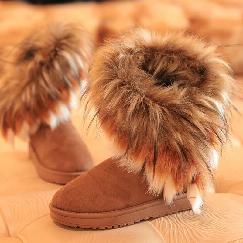 E TOY WORD Fashion Women's Boots Winter New Snow Boots in The Tube imitation Fox Hair Ladies Cotton Boots Comfortable Warm Boots