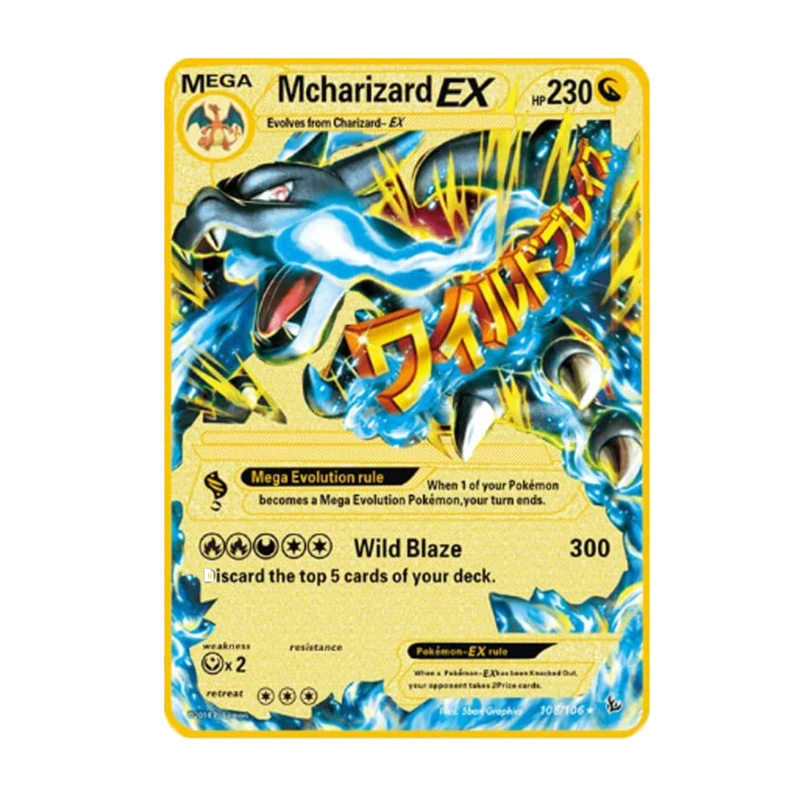 NEW Pokemon Gold Metal Flash Mewtwo Mew Big Pikachu Charizard Game Battle Collection Trading Action Figure Model Card for Kid