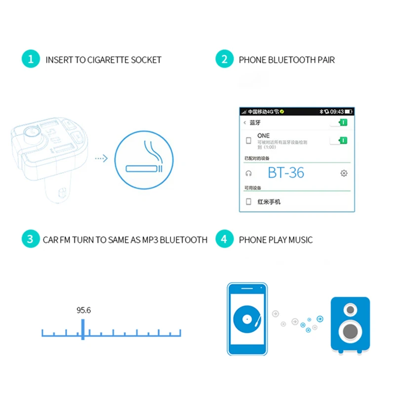 Bluetooth MP3-плеер бортовой автомобильный Bluetooth fm-передатчик Bluetooth fm-модулятор Bluetooth двойной USB сигаретное зарядное устройство BT36