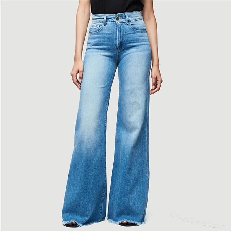 Light blue Обтягивающие джинсы, женская мода, уличная мода, повседневные, свободные, размера плюс, с высокой талией, с карманами, широкие, с высокой талией, джинсы, сексуальные, широкие, E16 - Цвет: Light blue