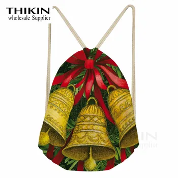 

THIKIN Christmas Small Bell Print High-Quality School Girls Drawstring Bags Women School Shoulder Bag Backpack Beach Sac A Dos