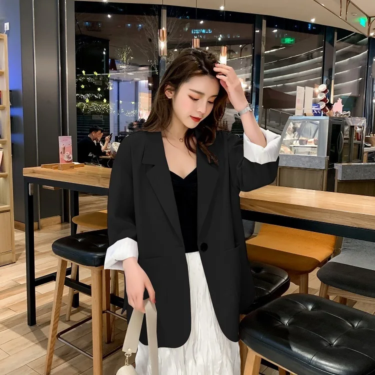 Photo Shoot Autumn Clothing New Style Sweet Pink One-Button Loose-Fit Arc Hem Able Ol Small Suit Coat Women's
