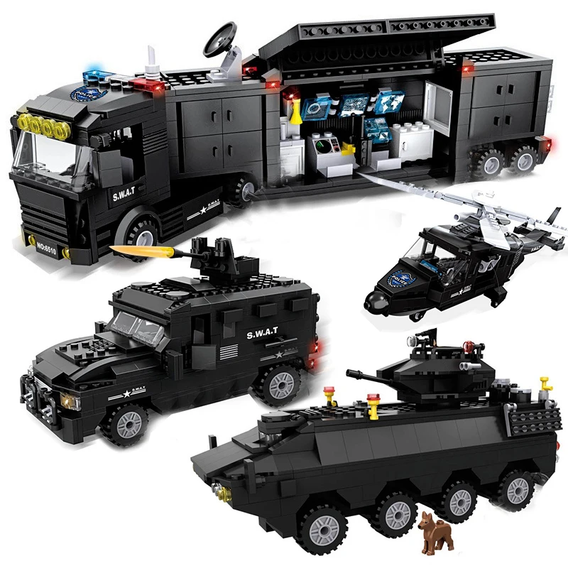 Spezialeinheit Polizei Solat Baus Auto Panzer Hubschrauber Kran Modell Spielzeug