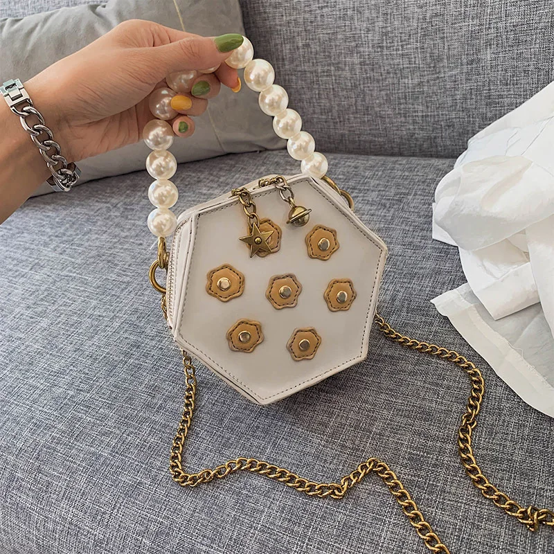 

New arrival fashion letter diamonds pearl rivet box shape casual female handbag party purse ladies crossbody messenger bags SAC