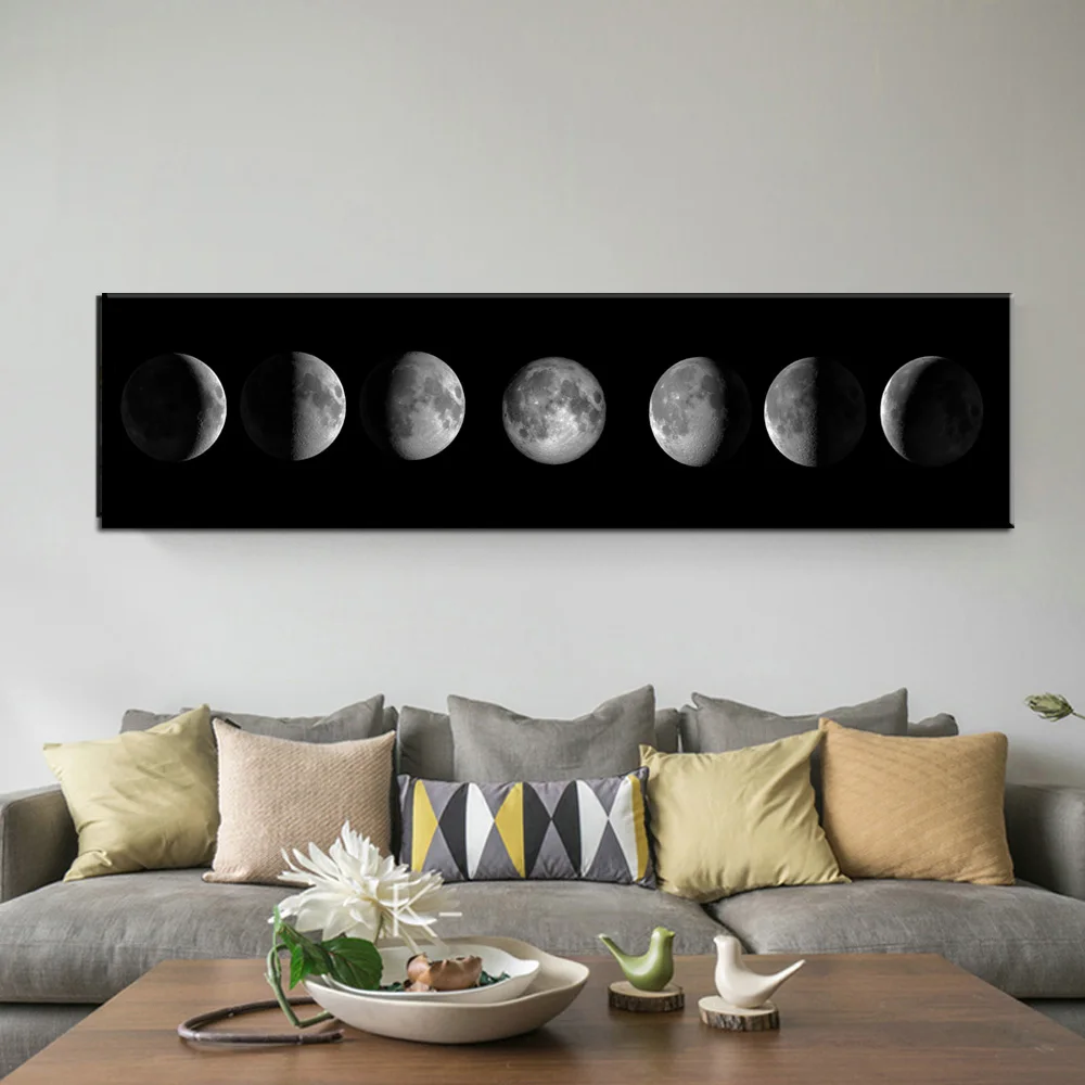Фаза Луны Черный Белый постер Холст Искусство принты скандинавские стены искусство абстрактная картина Настенная картина для гостиной домашний декор