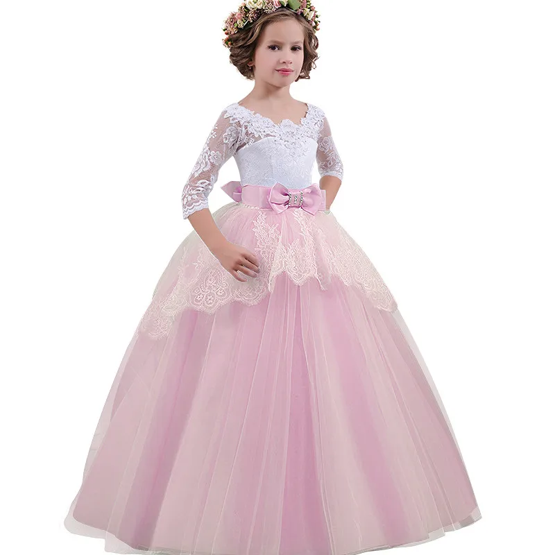 Фиолетовые Длинные Вечерние Платья с цветочным рисунком для девочек; платья для выпускного вечера для девочек; детское платье принцессы на свадьбу для подростков; платье для первого причастия