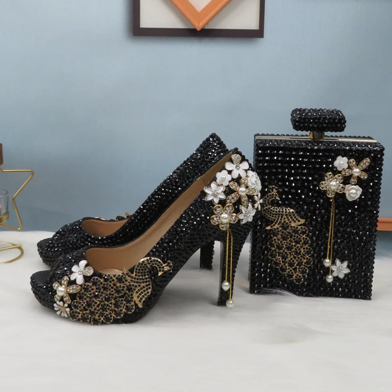 Heeled Sandals Schwarz Goldene High Heels Wedding Shoes