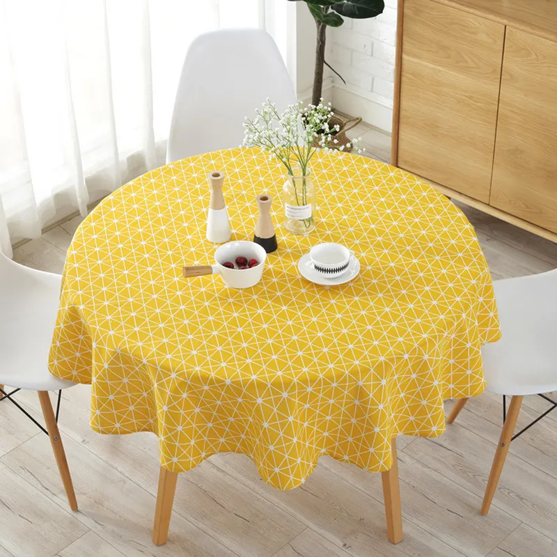 Геометрическая скатерть 150 см круглая для стола хлопково-льняной домашний кухонный свадебный стол ткань желто-серая скатерть для обеденного стола подгузник