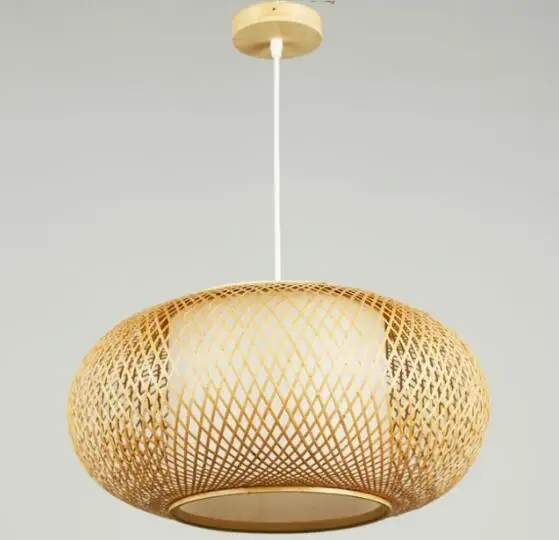 Bamboo Современный бамбуковый светодиодный круглый подвесной светильник AC 90-260V шнур e27 подвесной светильник ручной вязки для гостиной, кабинета, отеля подвесные лампы - Цвет корпуса: Bamboo
