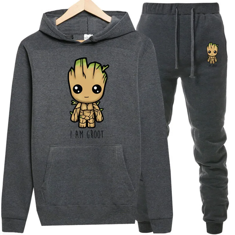 Толстовка newThe Avengers мужские толстовки костюм i im groot спортивный костюм для мужчин толстовка костюм толстовка+ спортивные штаны для бега с капюшоном для мужчин - Цвет: Dark gray