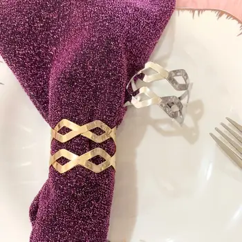 

TAI Top 12Pcs Metal Intersect Geometric Opening Napkin Rings Gold Silver Color Towel Buckle Napkin Holder Hotel Table Decor