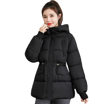 

Stand Collar Hooded Winter Jacket Women Solid Black Beige Padded Outwear Coat Parka Chaqueta Mujer Invierno