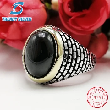 

rose gold silver 925 fine jewelry man rings men accessories turquoise gemstone natural onyx agate wholesale TRENDY SILVER TCR846