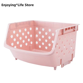 

Kitchen Storage Basket Basket Rack Stackable Single Layer Fruit and Vegetable Storage Box Pink Organizer Box