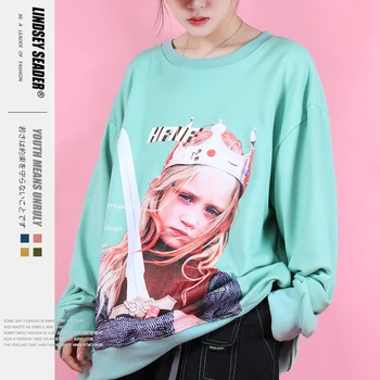 

Women Mens Hoodies Sweatshirts Little Girl Queen With A Sword Solid Color Green Red Sweatshirt Men Autumn Outwear Hiphop