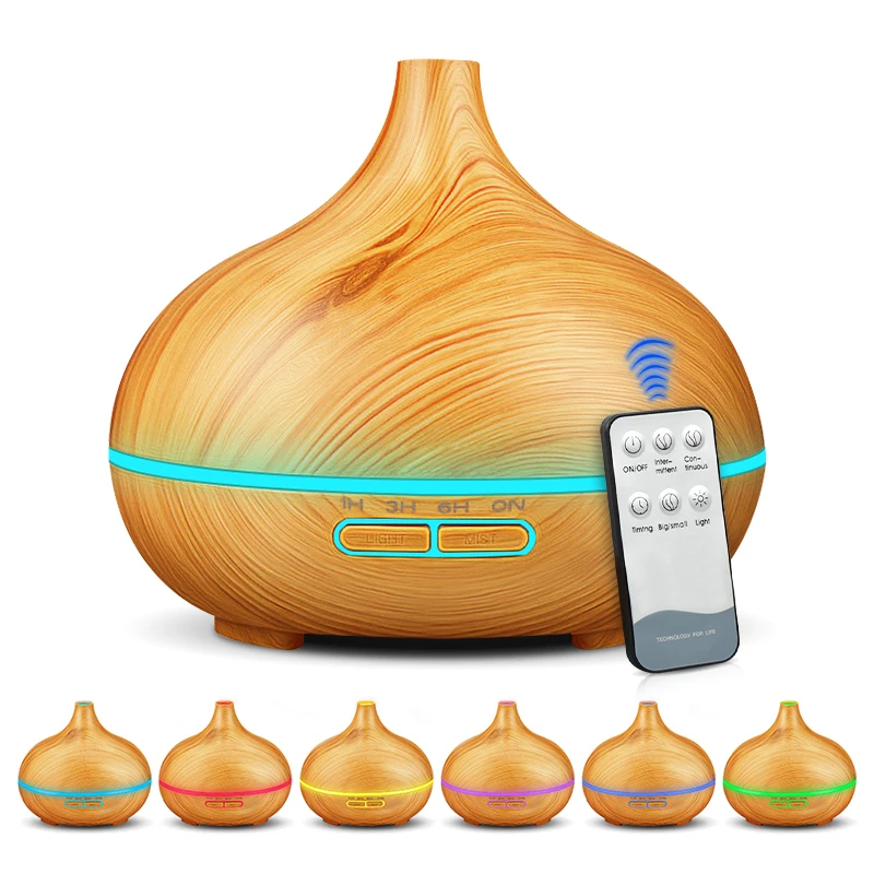 400ML Ultrasonic Air Humidifier Wood Grain Essential Aroma Oil Diffuser Air Purifier with 7 Color Changing LED Lights For Home